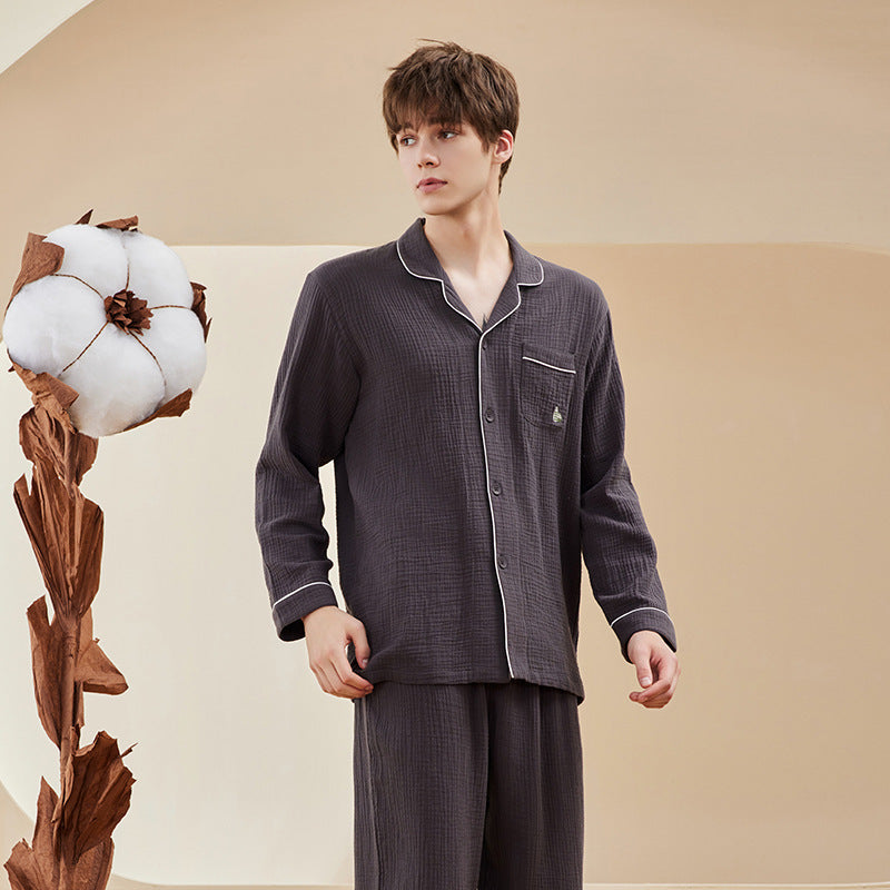 Couple Double-Layer Crepe Cotton Pyjamas