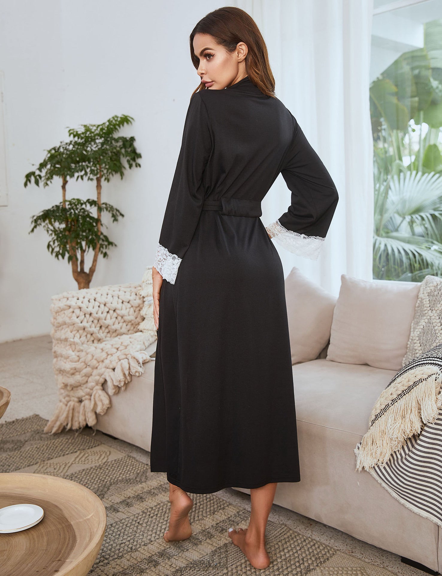 Lace Stitching Cuff Mid-length Bandage Nightgown