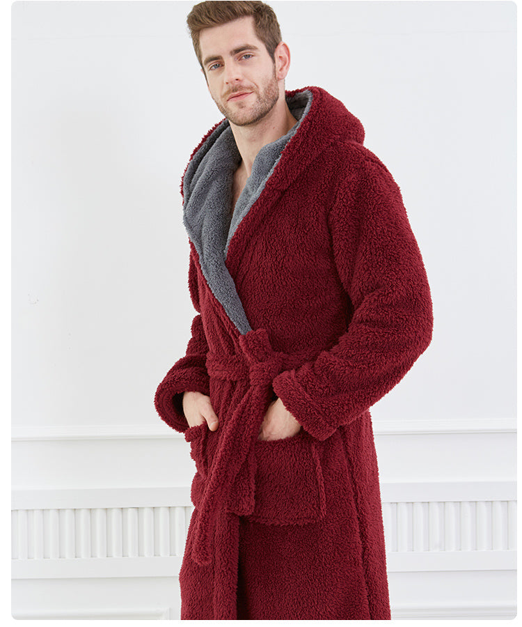 Couple Thick Hooded Coral Fleece Nightgown Warm Pyjama