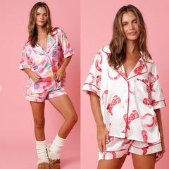 Satin Printed Two-piece Suit Pyjamas For Women - NoirPyjamas
