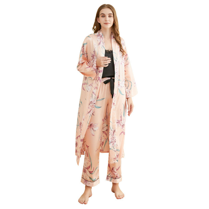 Fashion 3  Piece Set Sling Print Pyjamas Mid Length Loungewear - NoirPyjamas