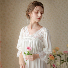 Lounge Gown – Soft Cotton V-Neck – Women’s - NOIRPYJAMA