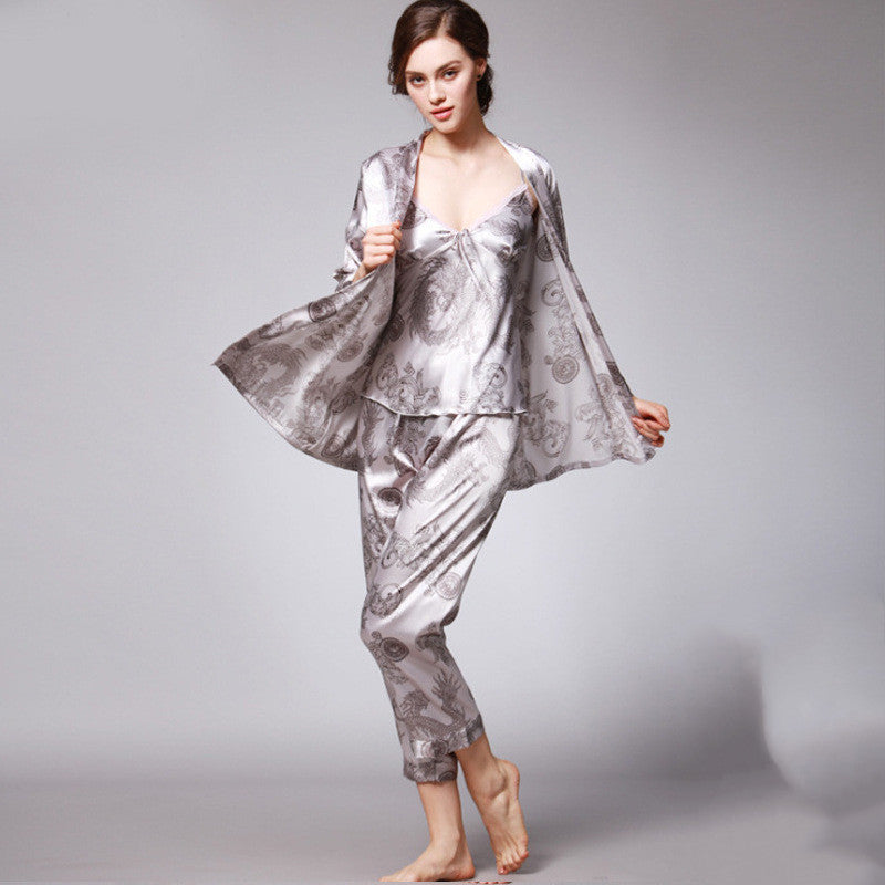 women three-piece silk pyjama - NoirPyjamas