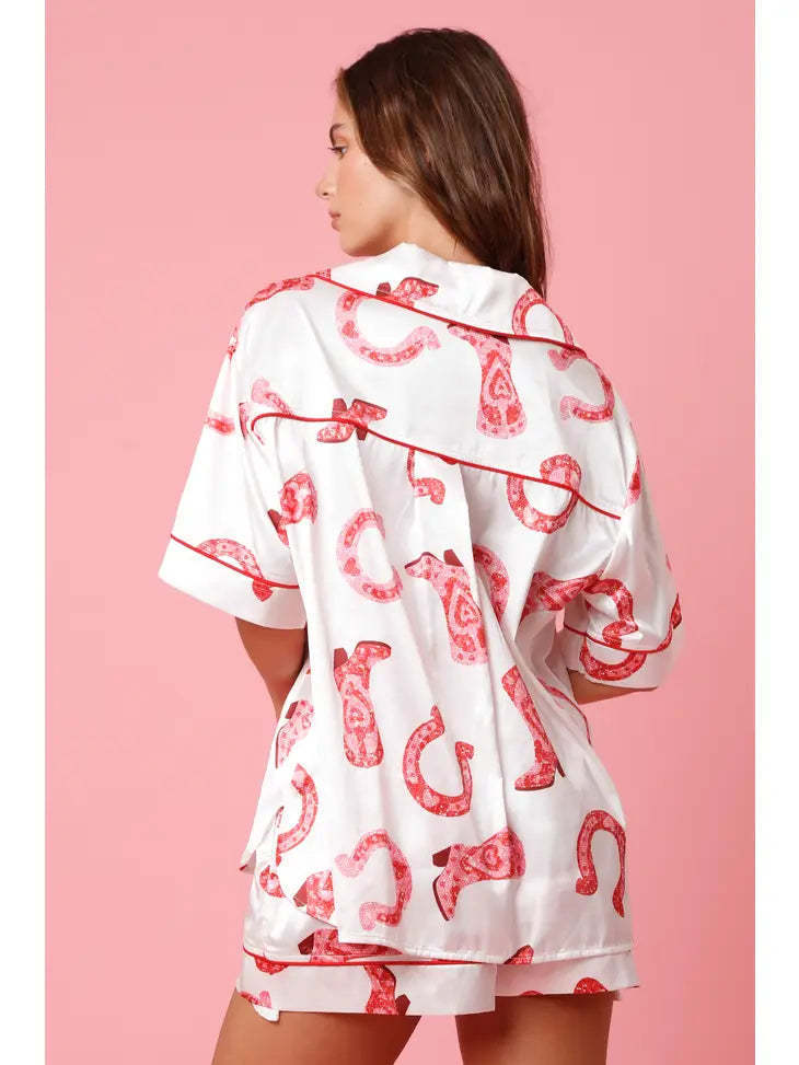 Satin Printed Two-piece Suit Pyjamas For Women - NoirPyjamas