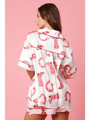 Satin Printed Two-piece Suit Pyjamas For Women - NoirPyjamas
