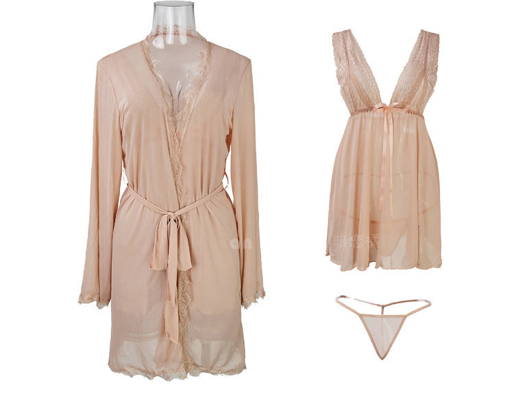 Pure Desire Lace Mesh Robe - NoirPyjamas