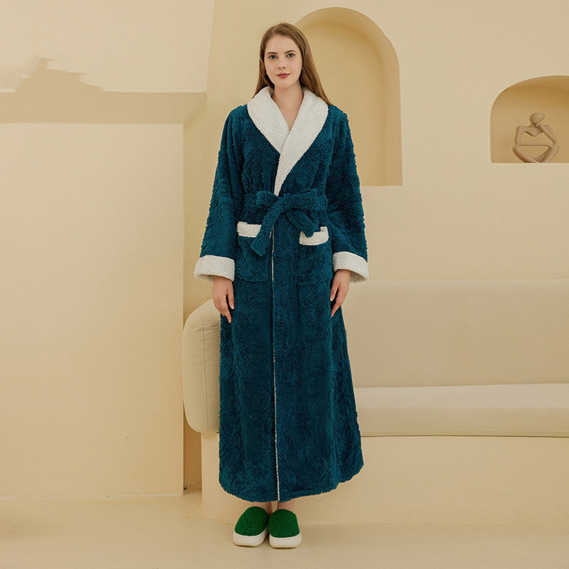Couple Jacquard Double Layer Thickened Flannel Nightgown - NOIRPYJAMA