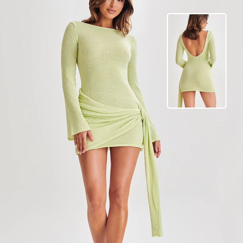 Vera V-Back Mini Dress – Slim Fit Long Sleeve Party Wear - NOIRPYJAMA