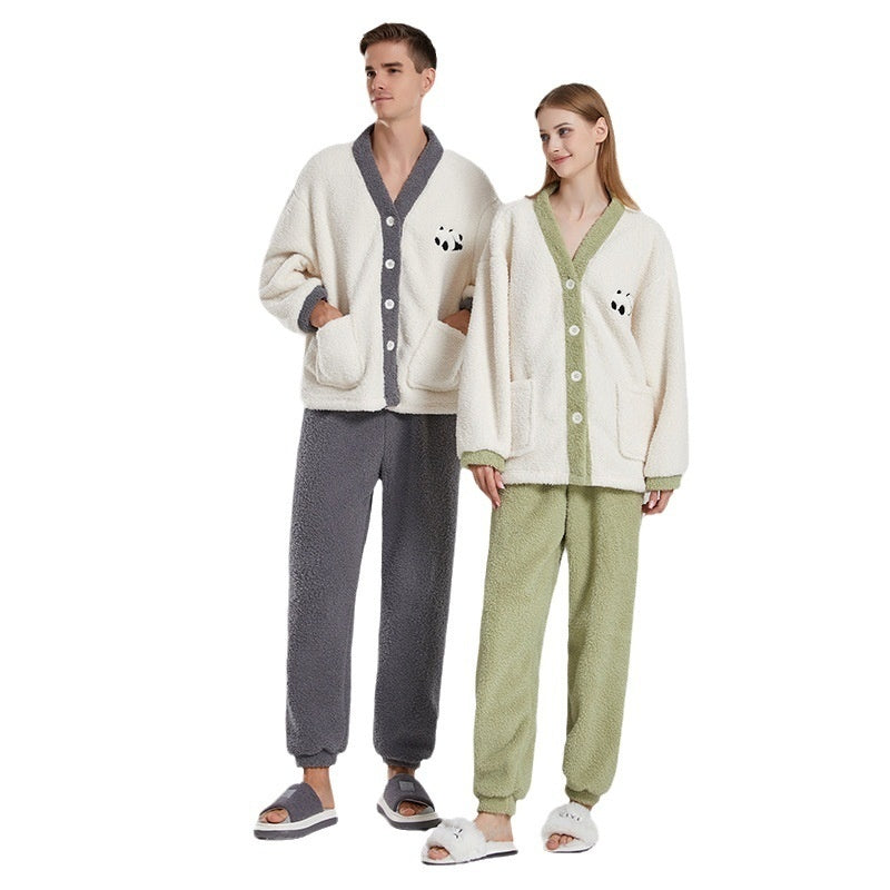 Couple’s Winter Pyjama Set – Coral Fleece Panda Loungewear Suit - NOIRPYJAMA