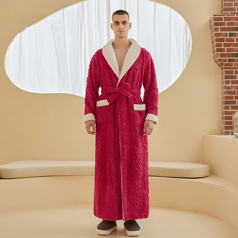 Couple Jacquard Double Layer Thickened Flannel Nightgown - NOIRPYJAMA