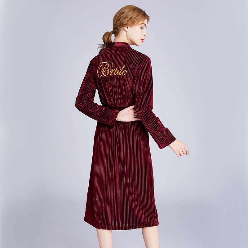 Ladies' long sleeved velvet gown - NoirPyjamas