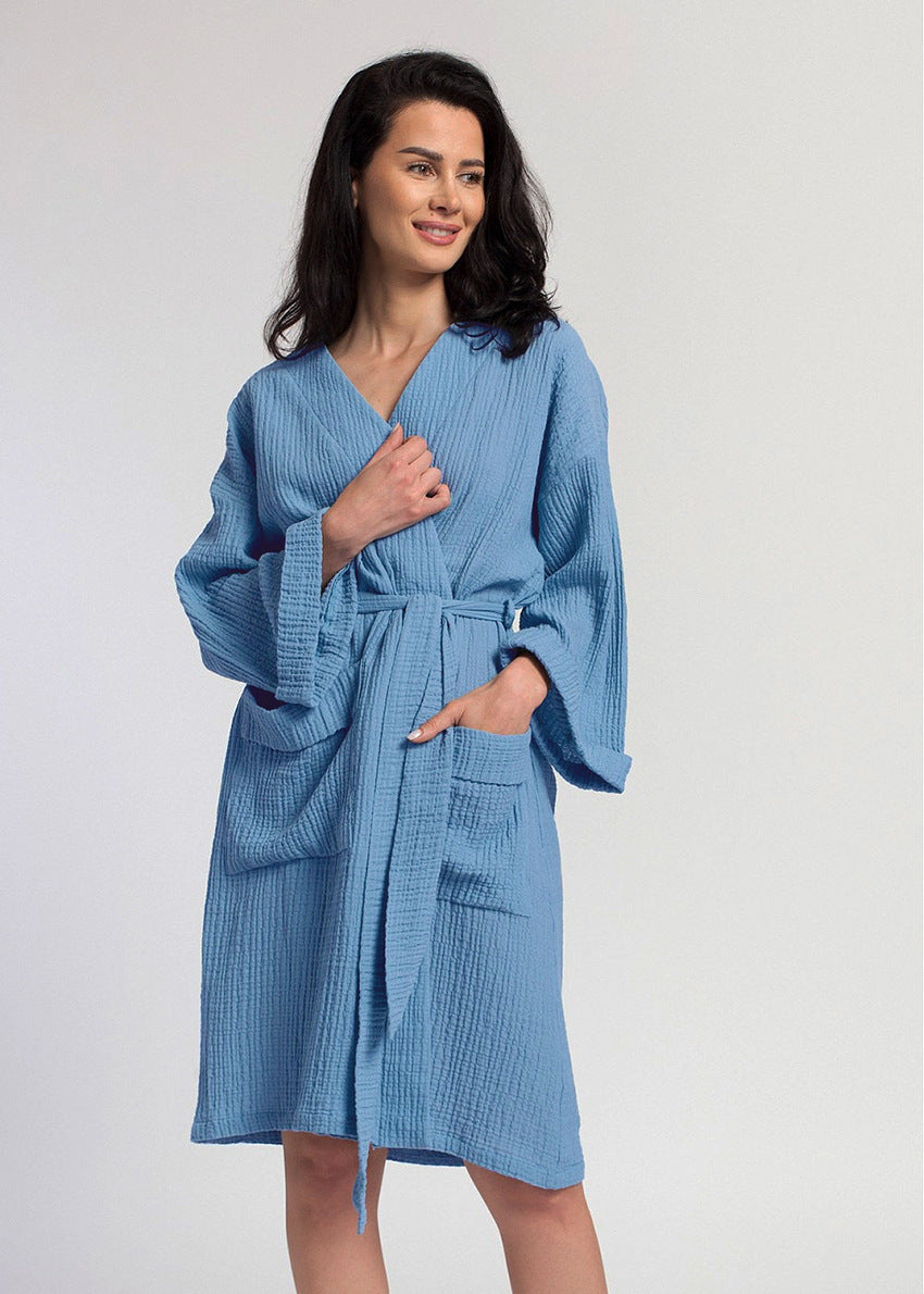 Sleeve Nightgown Cardigan Double-layer Gauze Pyjama - NoirPyjamas