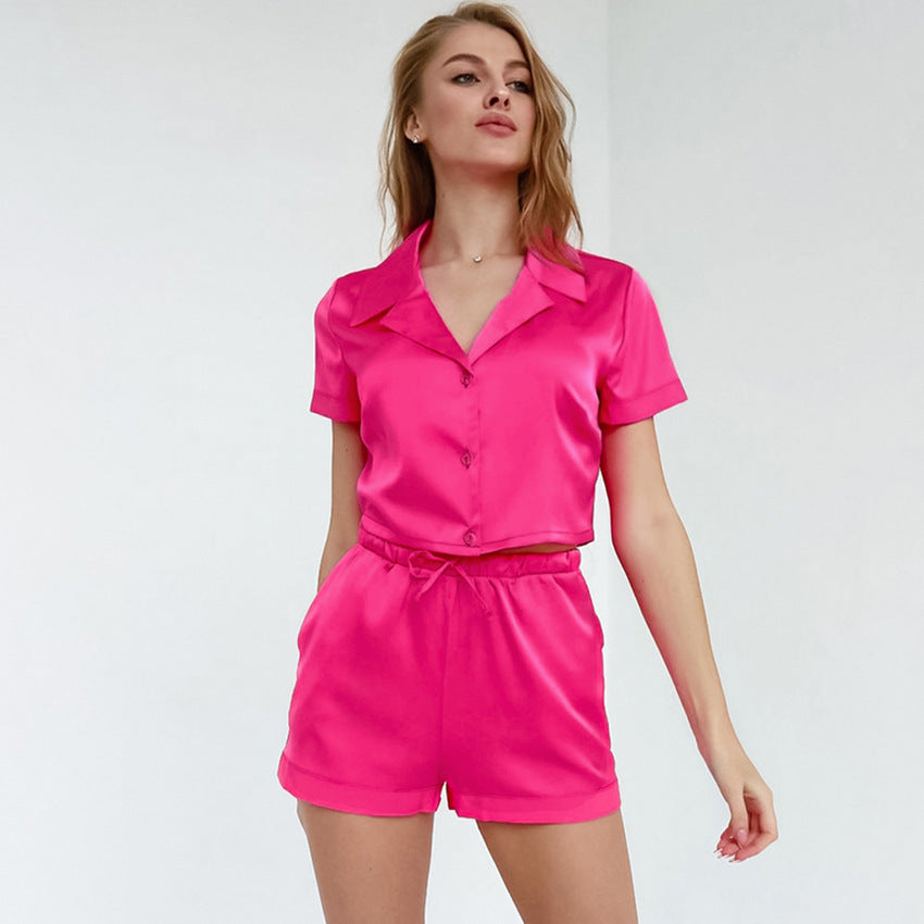 Ice Silk Short-Sleeved Pyjama Set - NOIRPYJAMA