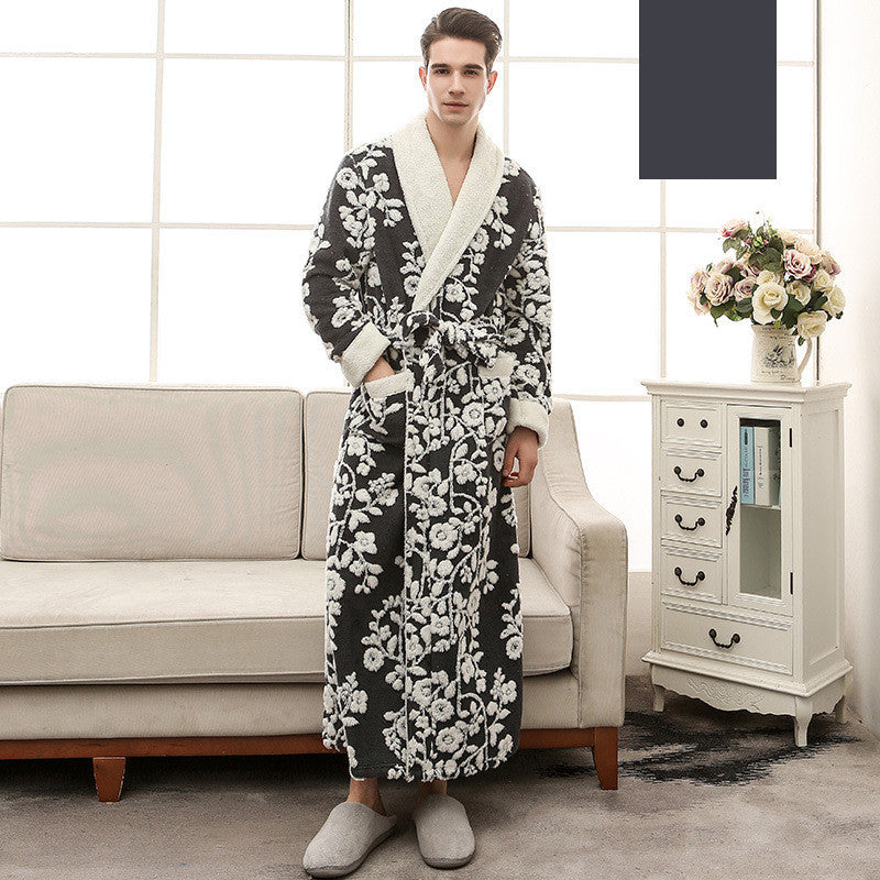 Couple Jacquard Double Layer Thickened Flannel Nightgown - NOIRPYJAMA