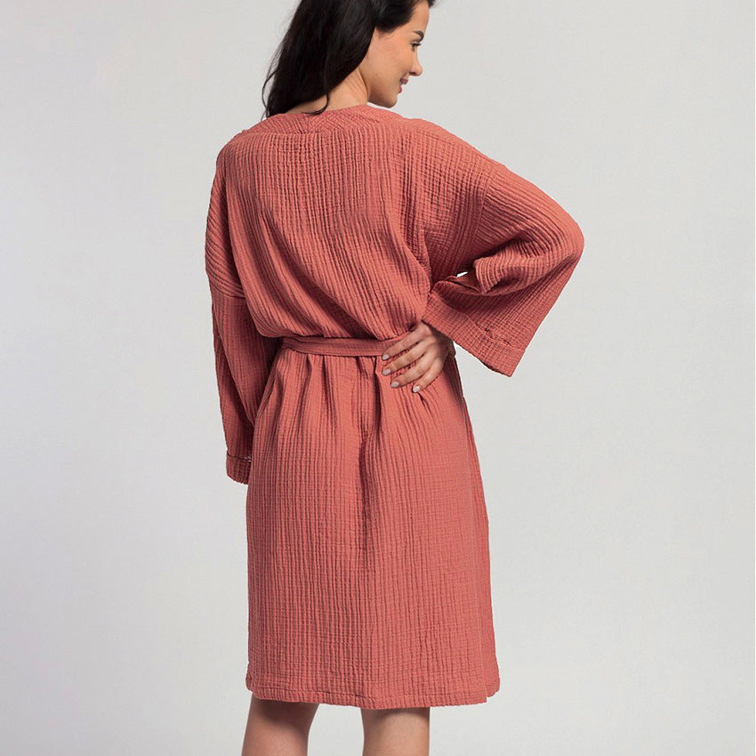 Sleeve Nightgown Cardigan Double-layer Gauze Pyjama - NoirPyjamas