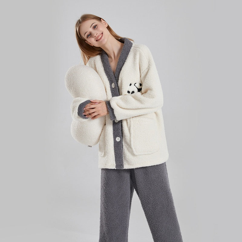 Couple’s Winter Pyjama Set – Coral Fleece Panda Loungewear Suit - NOIRPYJAMA