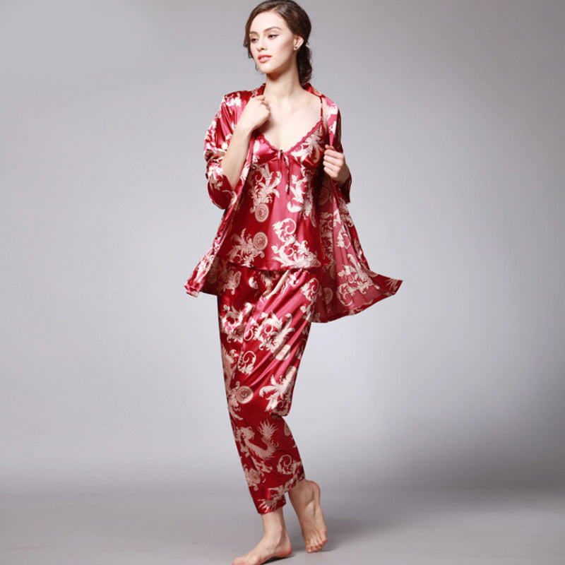 women three-piece silk pyjama - NoirPyjamas