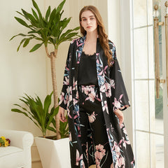 Fashion 3  Piece Set Sling Print Pyjamas Mid Length Loungewear - NoirPyjamas