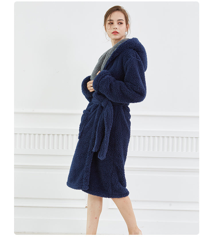 Couple Thick Hooded Coral Fleece Nightgown Warm Pyjama