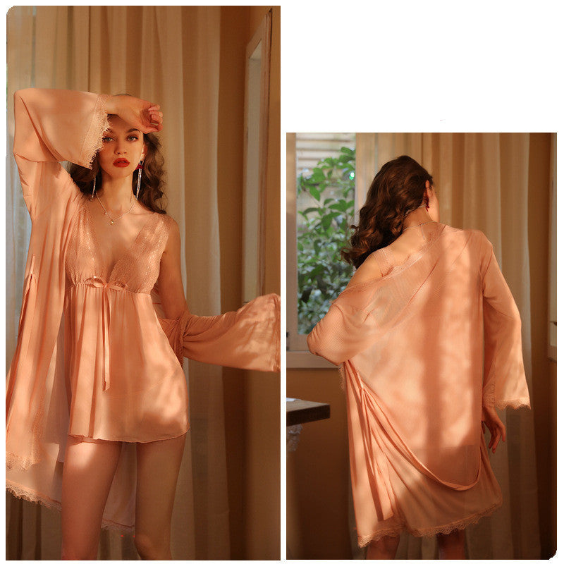 Pure Desire Lace Mesh Robe - NoirPyjamas