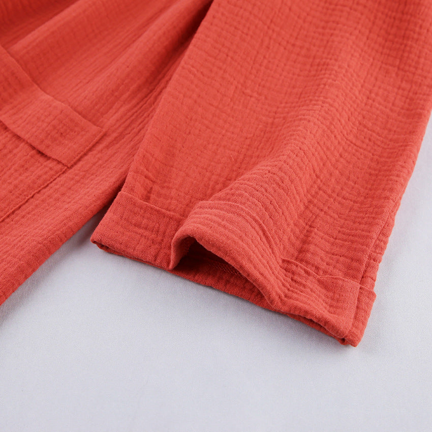 Sleeve Nightgown Cardigan Double-layer Gauze Pyjama - NoirPyjamas