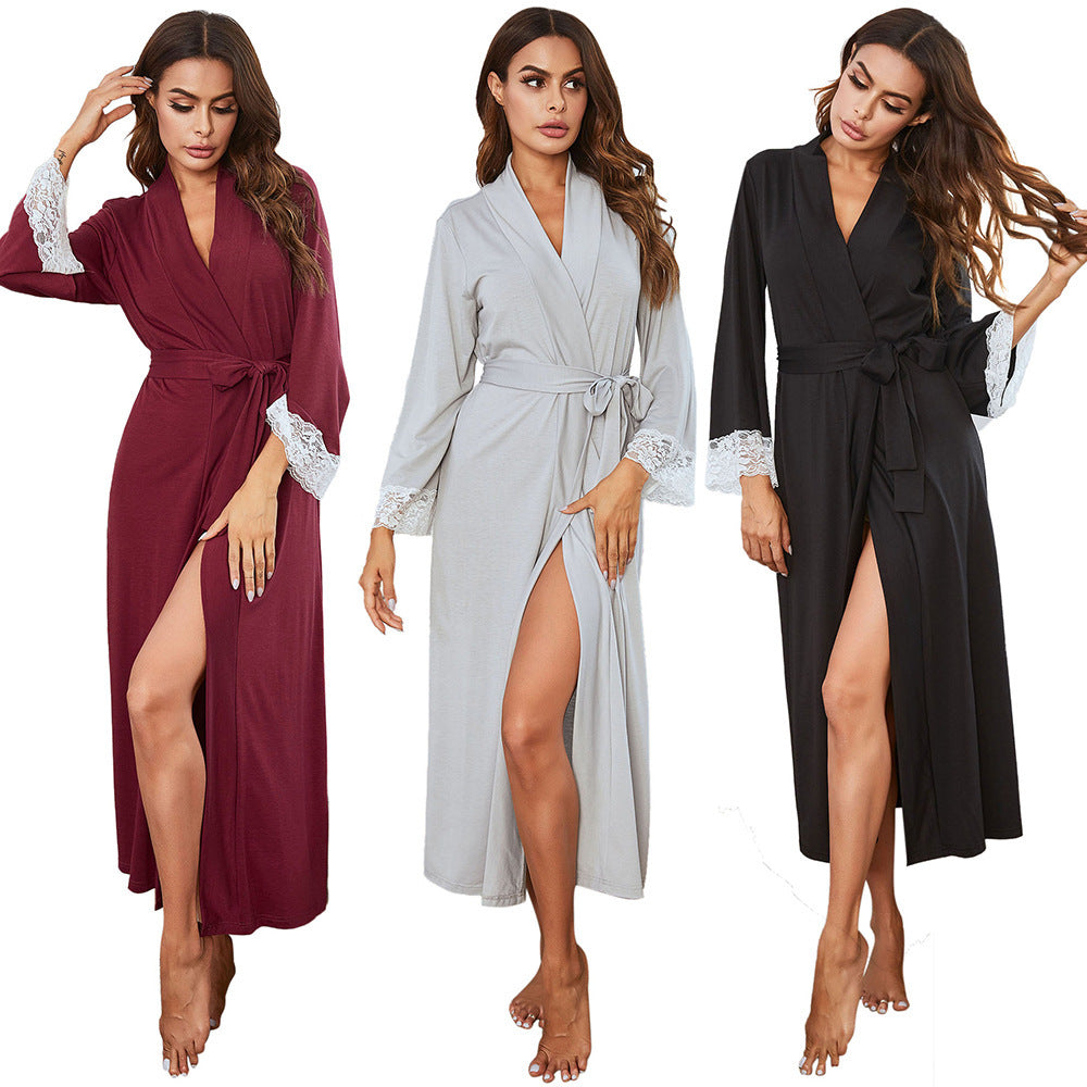 Lace Stitching Cuff Mid-length Bandage Nightgown