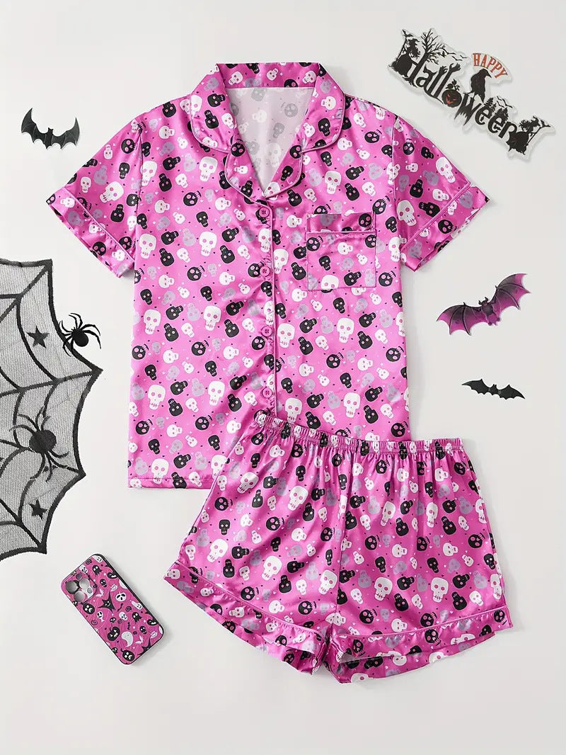 Women’s Halloween Pyjama Set – Short Sleeve Pumpkin Print Loungewear - NOIRPYJAMA