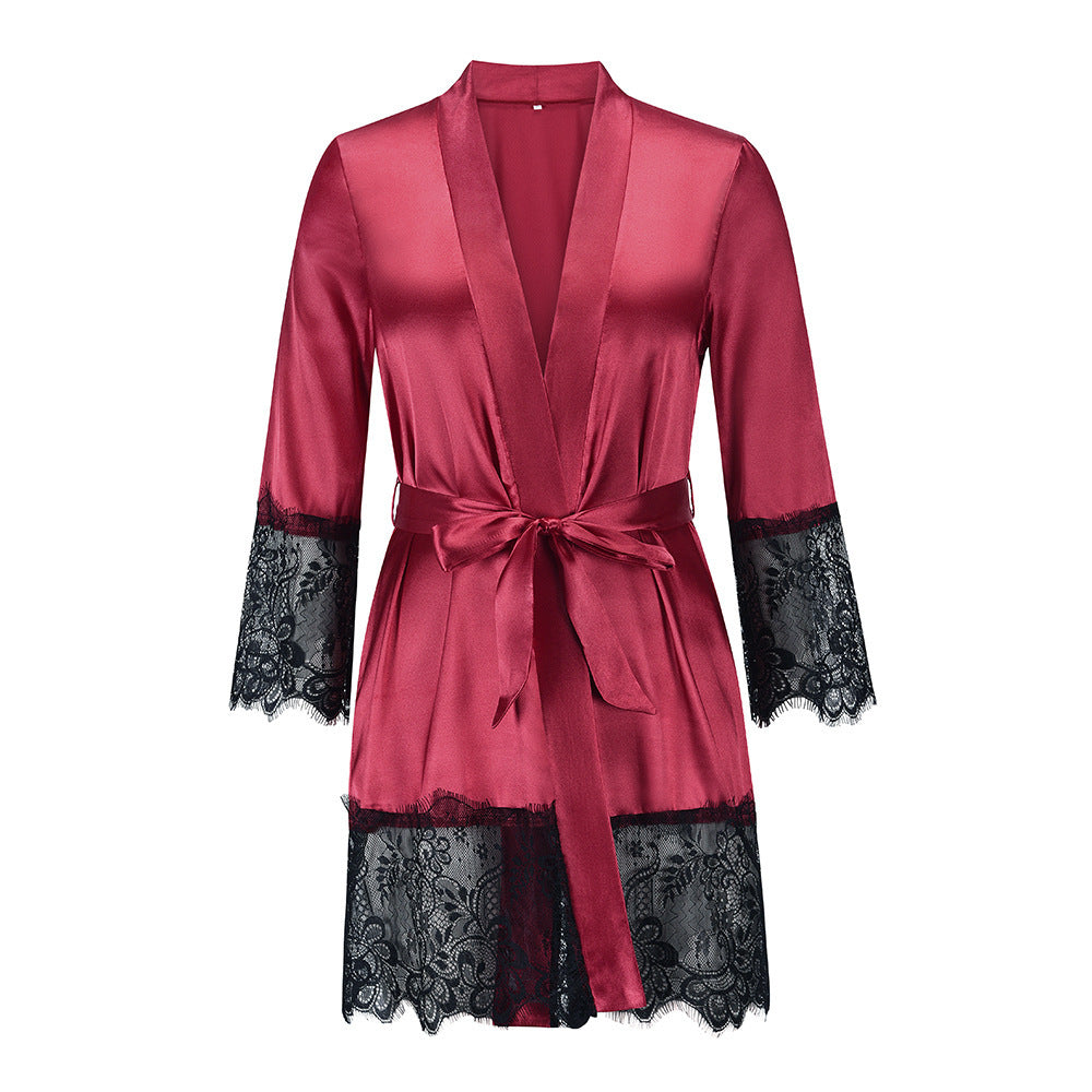 Pyjama dress, long-sleeved lace gown - NoirPyjamas