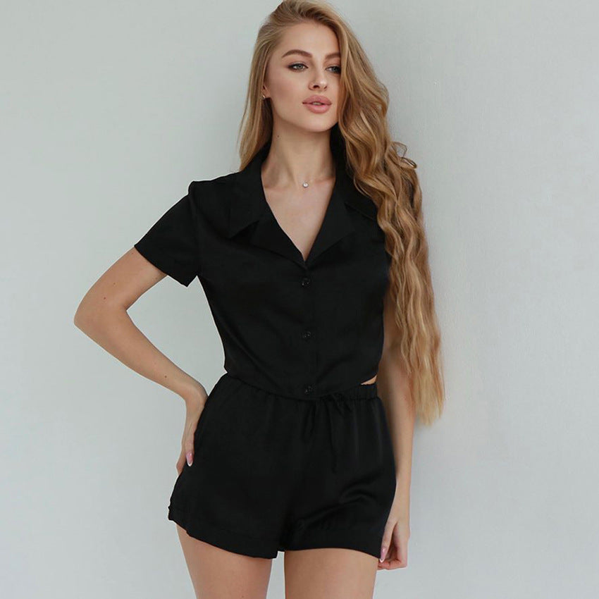 Ice Silk Short-Sleeved Pyjama Set - NOIRPYJAMA