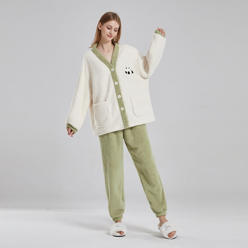 Couple’s Winter Pyjama Set – Coral Fleece Panda Loungewear Suit - NOIRPYJAMA