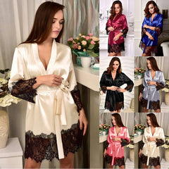 Pyjama dress, long-sleeved lace gown - NoirPyjamas