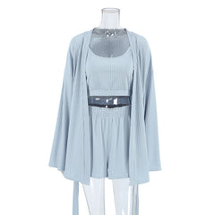 Women’s Nightgown Set – Three-Piece Thin Sling & Long Sleeve