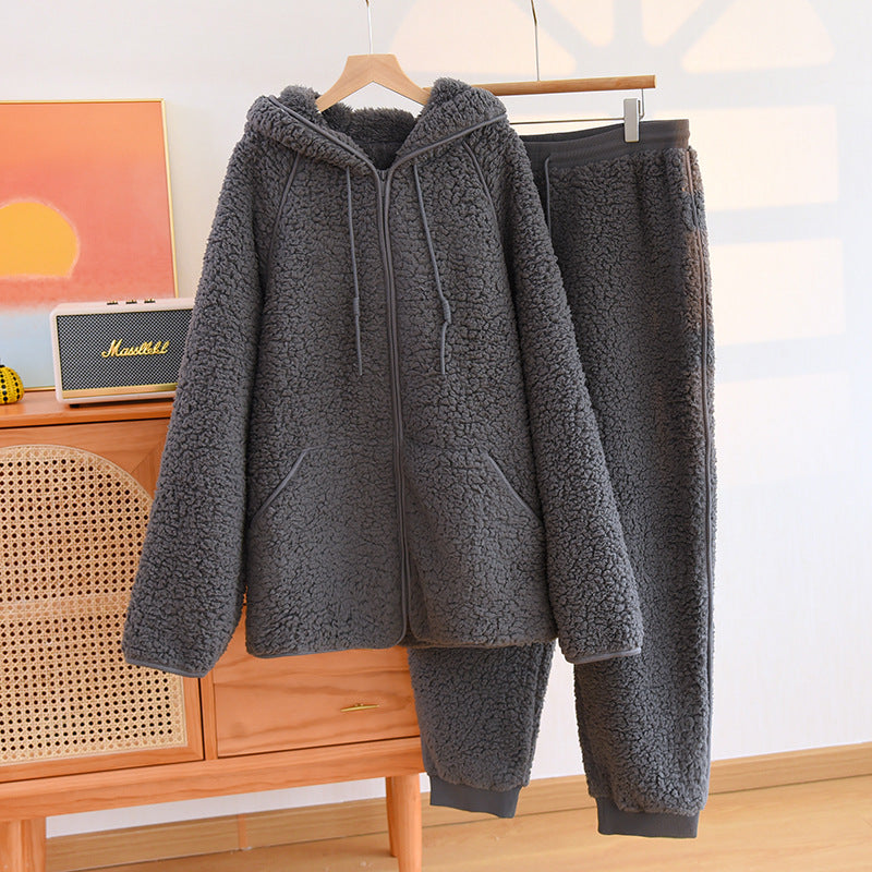 Autumn And Winter 2 Piece Flannel Cute Hooded Thickened Loungewear - NoirPyjamas