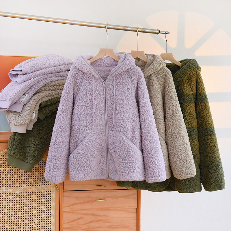 Autumn And Winter 2 Piece Flannel Cute Hooded Thickened Loungewear - NoirPyjamas
