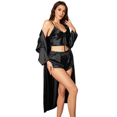 3-Piece Polyester Pyjama Set – Long Sleeve Top & Suspender Shorts - NOIRPYJAMA