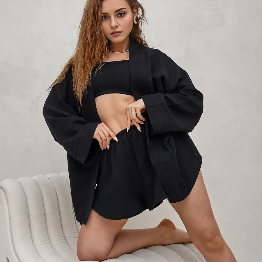 Cardigan Black Strap Pure Cotton Pyjama - NOIRPYJAMA