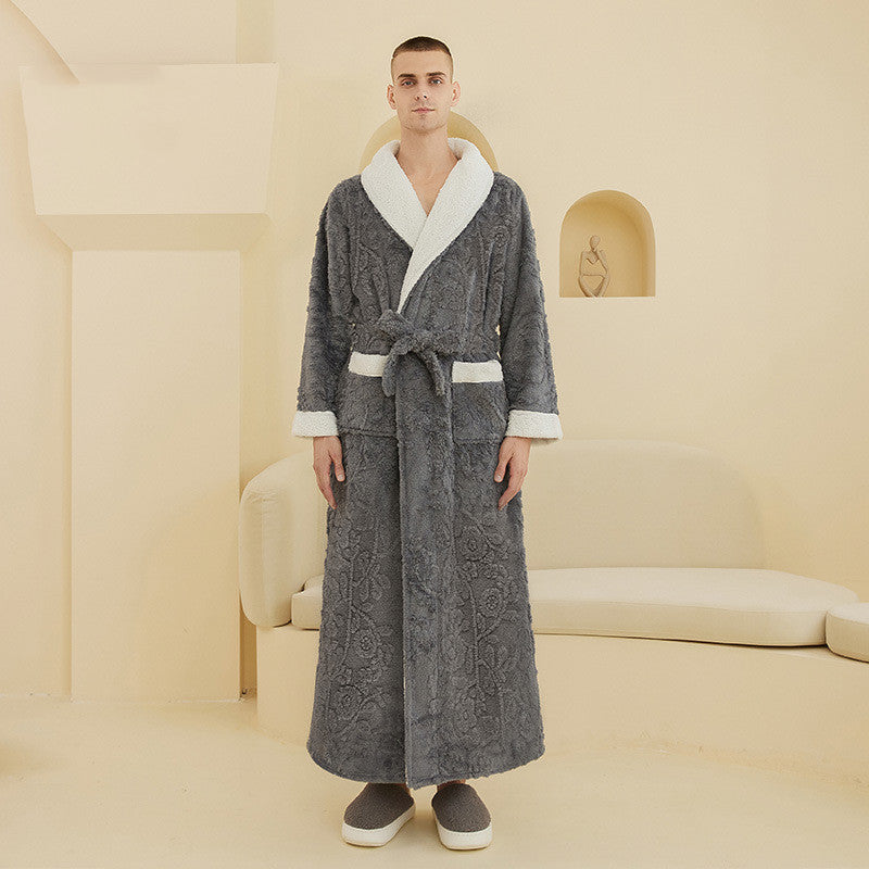 Couple Jacquard Double Layer Thickened Flannel Nightgown - NOIRPYJAMA