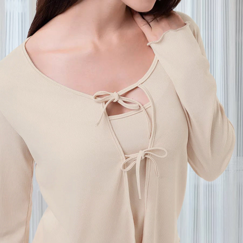 Breathable Stretch Knitted Pajamas Suit Suspenders For Women - NoirPyjamas