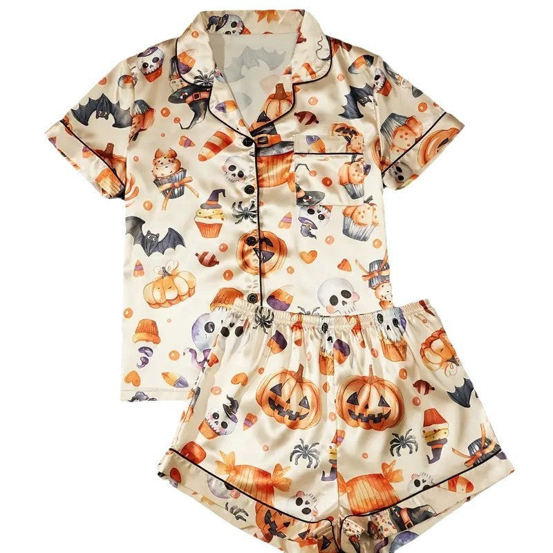 Women’s Halloween Pyjama Set – Short Sleeve Pumpkin Print Loungewear - NOIRPYJAMA