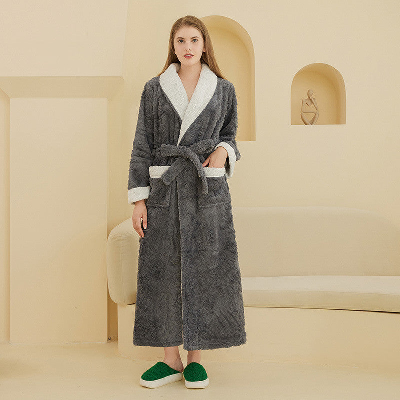 Couple Jacquard Double Layer Thickened Flannel Nightgown - NOIRPYJAMA