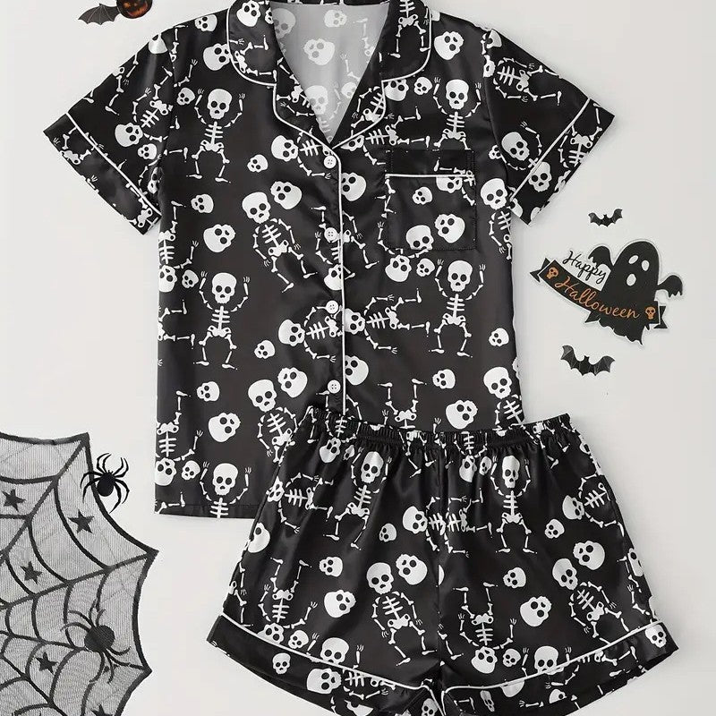 Women’s Halloween Pyjama Set – Short Sleeve Pumpkin Print Loungewear - NOIRPYJAMA