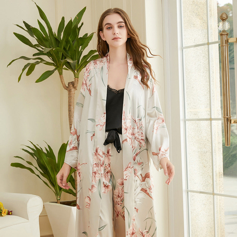 Fashion 3  Piece Set Sling Print Pyjamas Mid Length Loungewear - NoirPyjamas