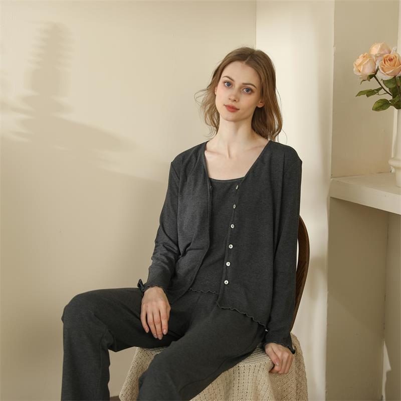 Homewear With Braces Cardigan French Style Three-piece Pajamas For Women - NoirPyjamas