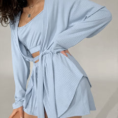 Women’s Nightgown Set – Three-Piece Thin Sling & Long Sleeve