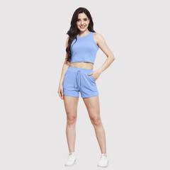Casual Tank Lounge Set – Round Neck Top & Drawstring Shorts