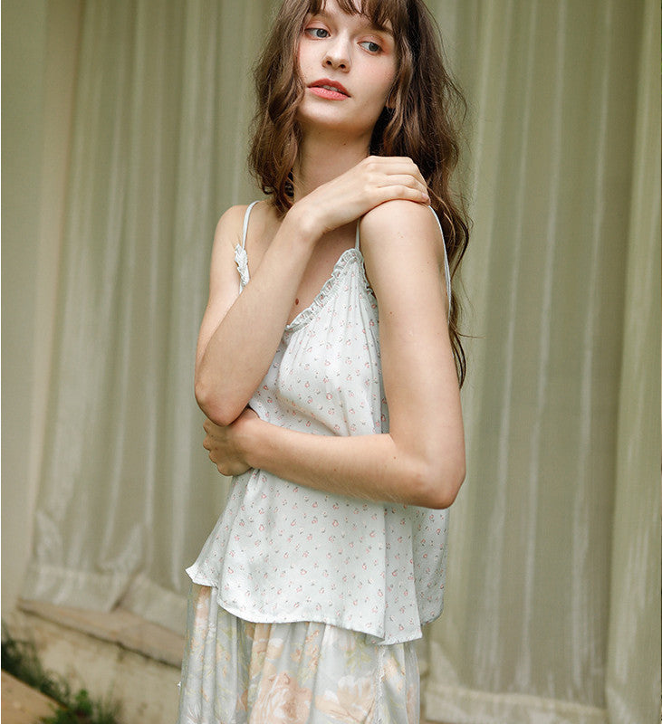 Green Bud Floral Short Sleeve Pyjama Set – Viscose