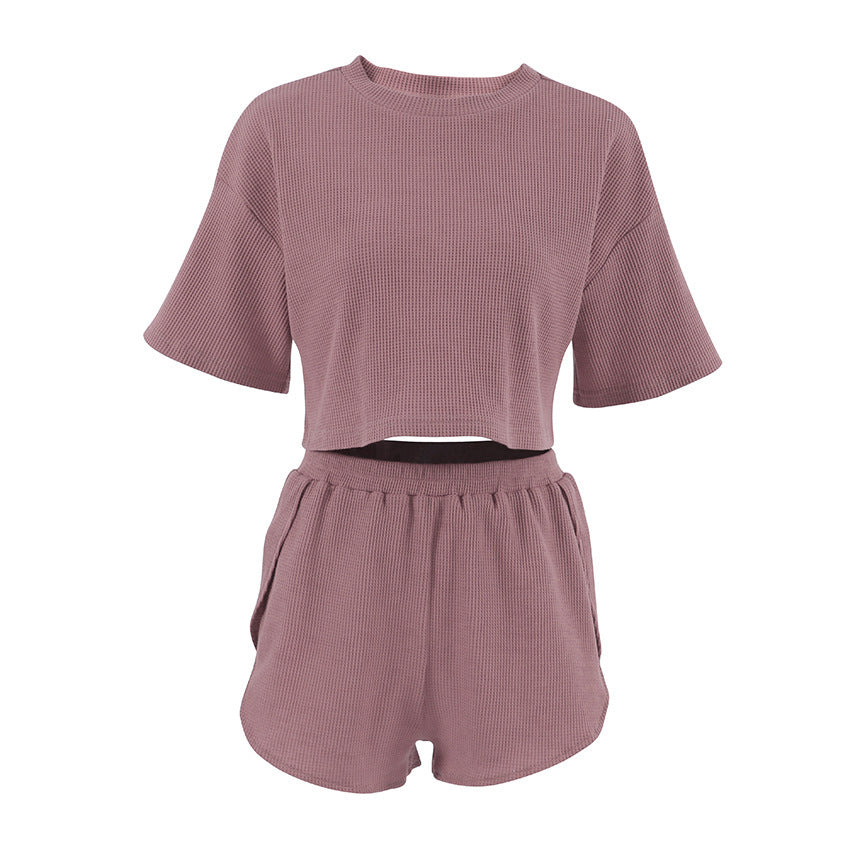 Fashionable Knitted Short-Sleeve Casual Pyjama 2-Piece Set - NOIRPYJAMA