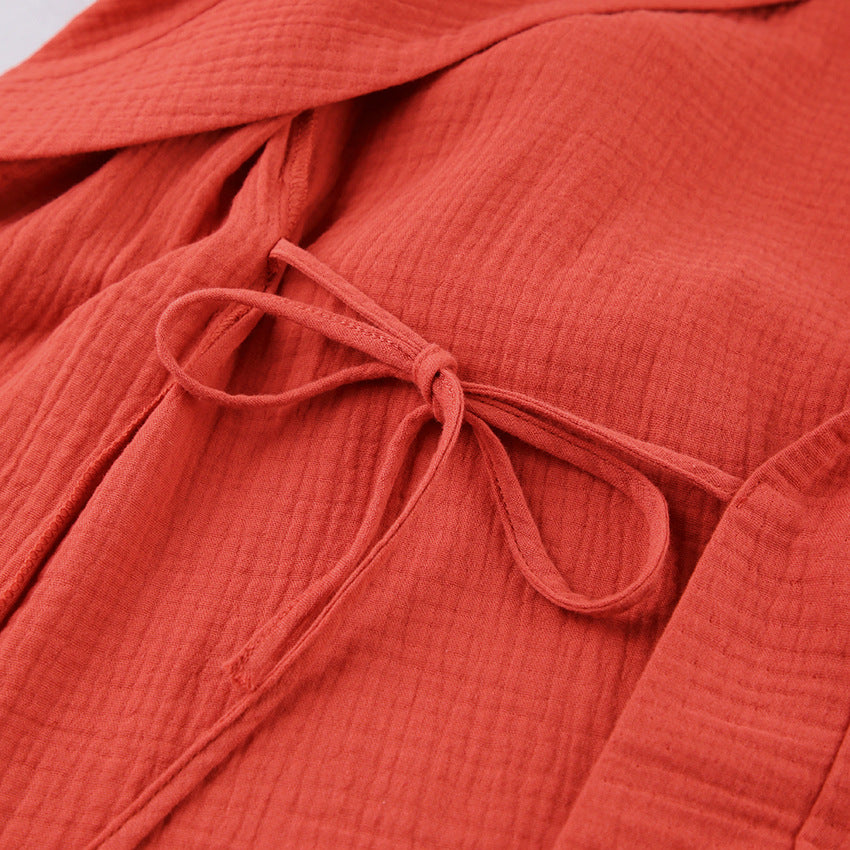 Sleeve Nightgown Cardigan Double-layer Gauze Pyjama - NoirPyjamas
