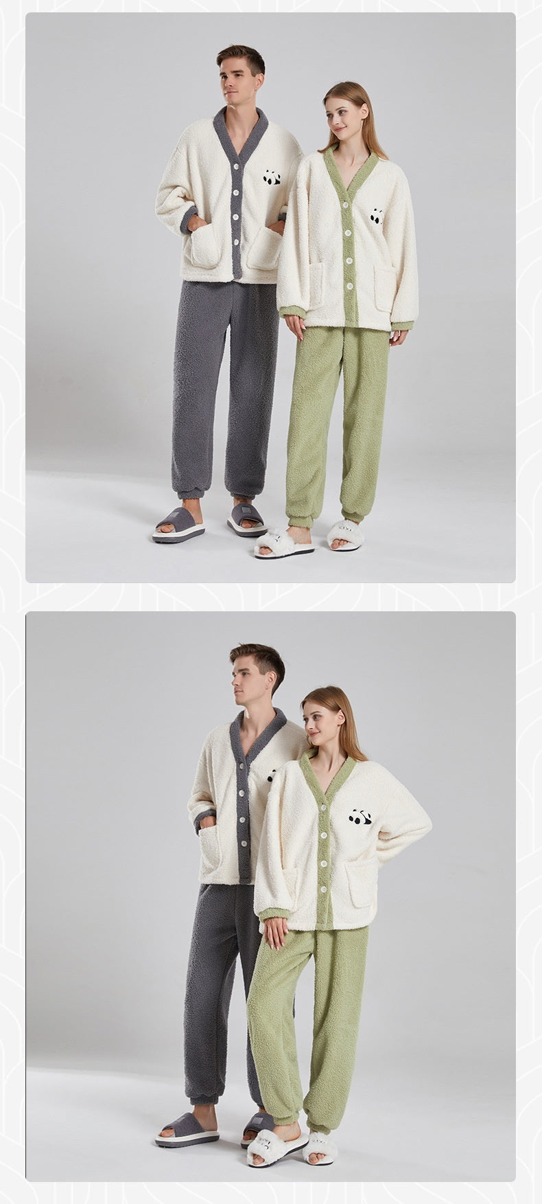 Couple’s Winter Pyjama Set – Coral Fleece Panda Loungewear Suit - NOIRPYJAMA