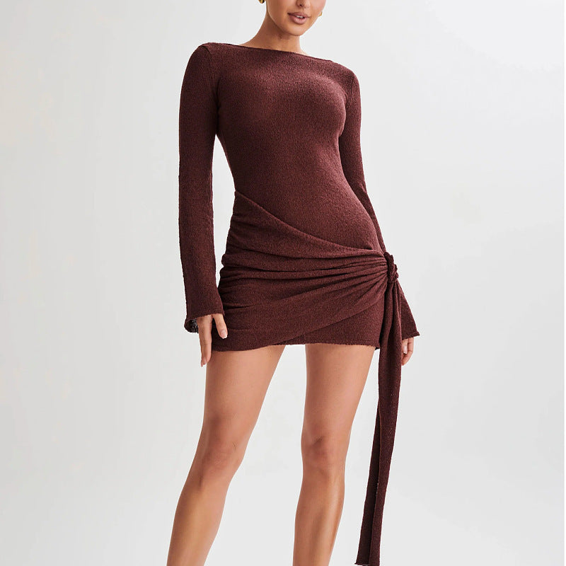 Vera V-Back Mini Dress – Slim Fit Long Sleeve Party Wear - NOIRPYJAMA